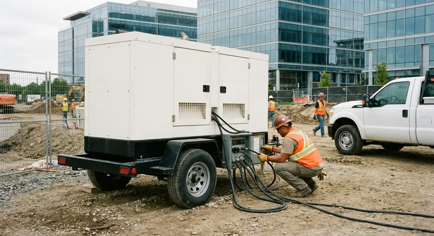 Commercial generator rental equipment at a construction site in National City