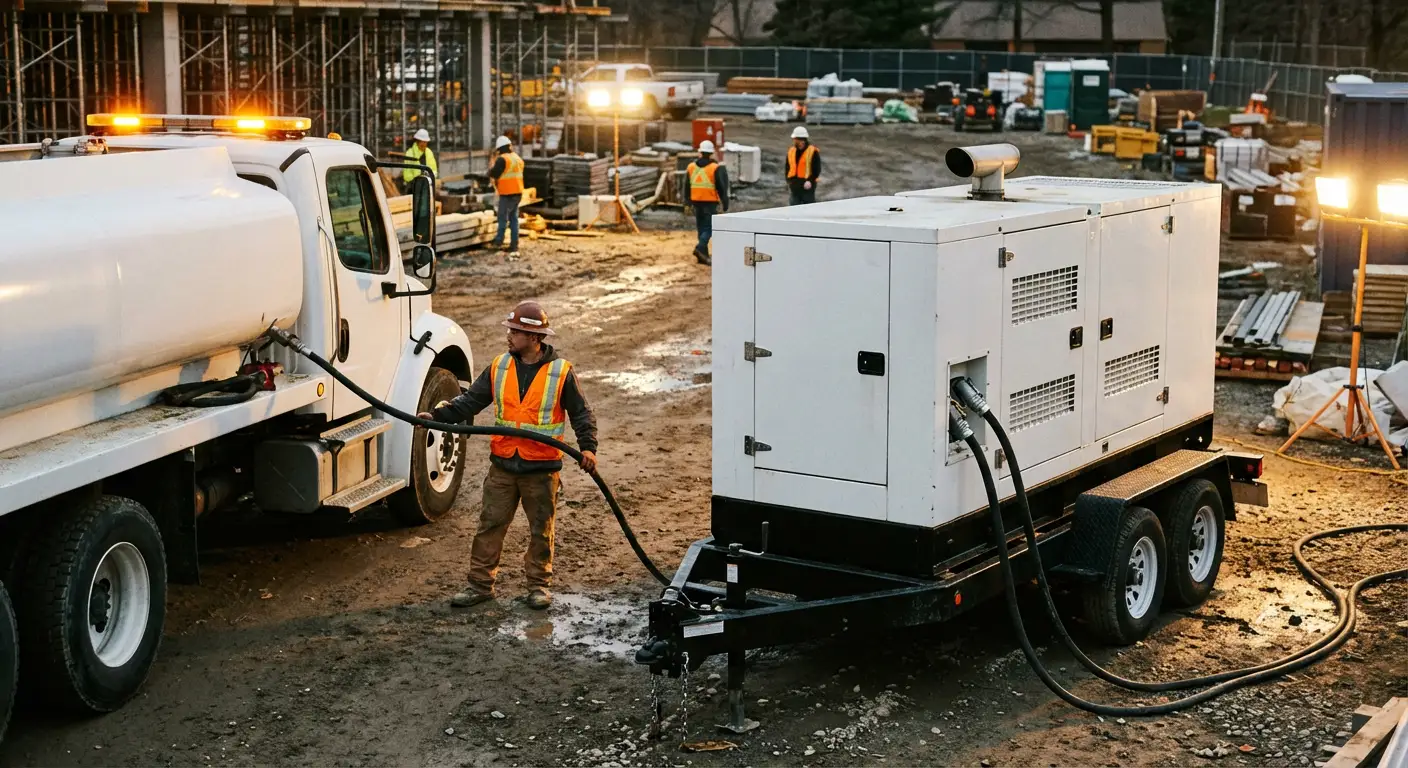 Mobile diesel fueling truck servicing a commercial generator in National City, CA